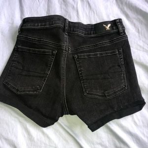 Black denim shorts